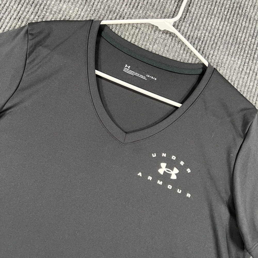 Under Armour Shirt Womens Large Blue Short Sleeve V Neck Loose Fit Active Gym